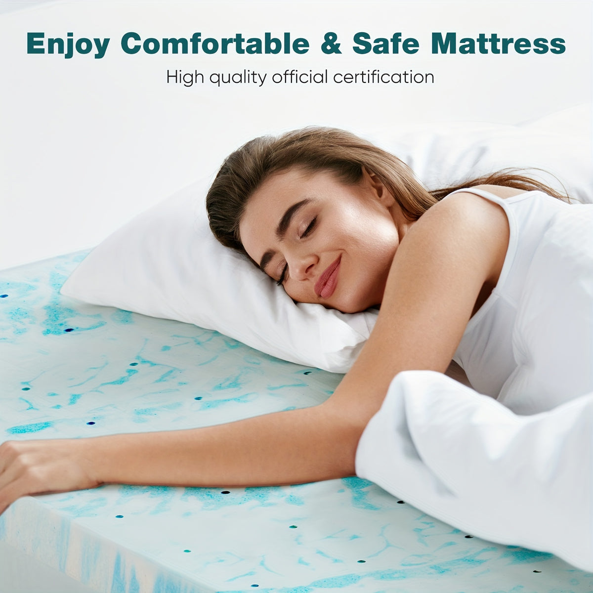 Gel Memory Foam Mattress Topper in Blue with 2-Inch or 3-Inch Thickness Options, Soft Bedding Layer for Compatible Beds, Sleeper Sofas and RV Mattresses