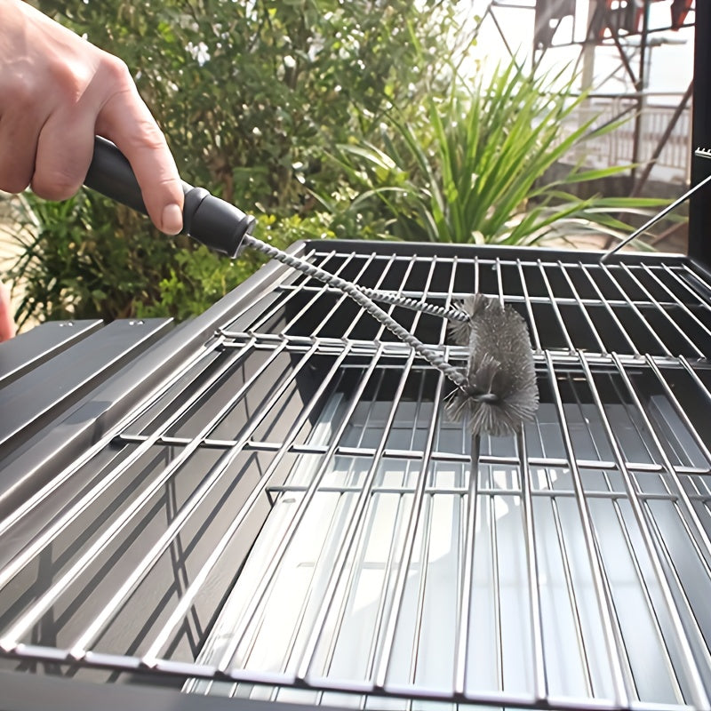 Double Sided Grill Brush with Stainless Steel Cleaning Design and Handle, Silvery BBQ Care Tool for Compatible Grates and Backyard Barbecue Cleanup