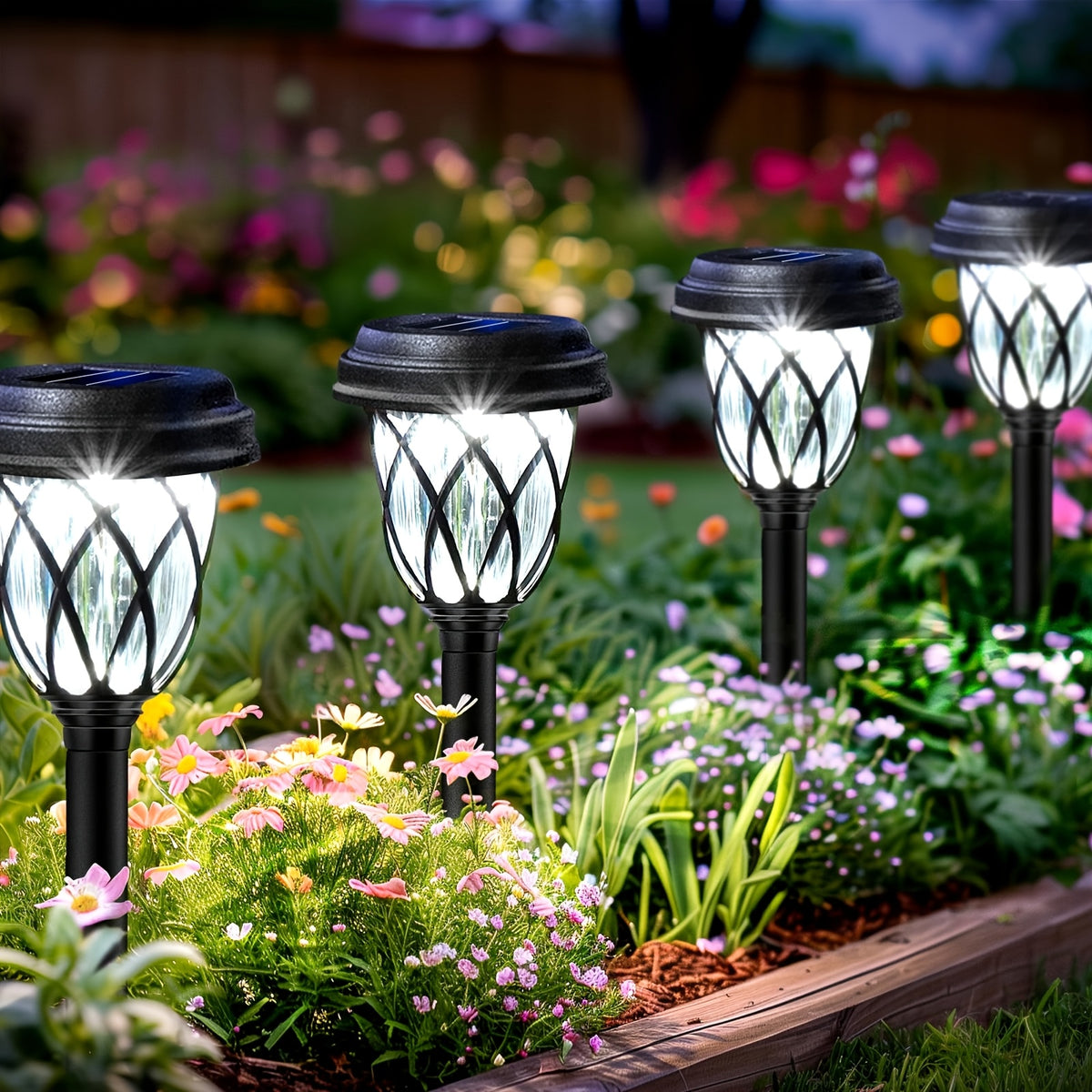 Solar LED Garden Stake Lights with Cross Grid Styling and Listed IP44 Rating, White Light 10-Pack or Warm Light 6-Pack for Yard, Patio and Landscape Accents