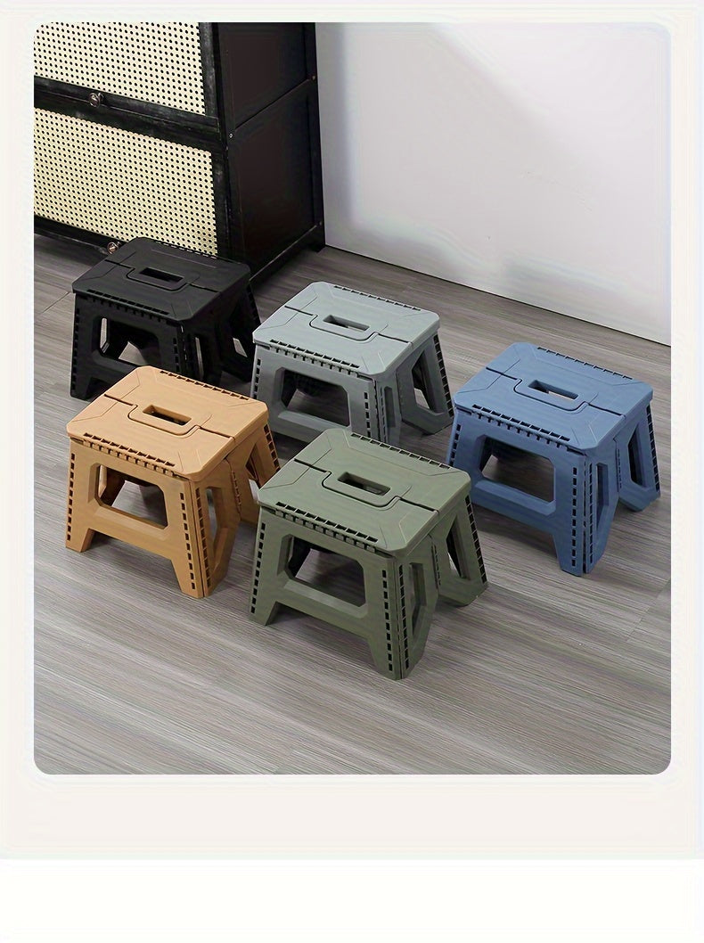 Portable Folding Stool with Carry Handle, Single Square PP Plastic Collapsible Seat in Five Colors for Indoor Gatherings, Picnics and Fishing