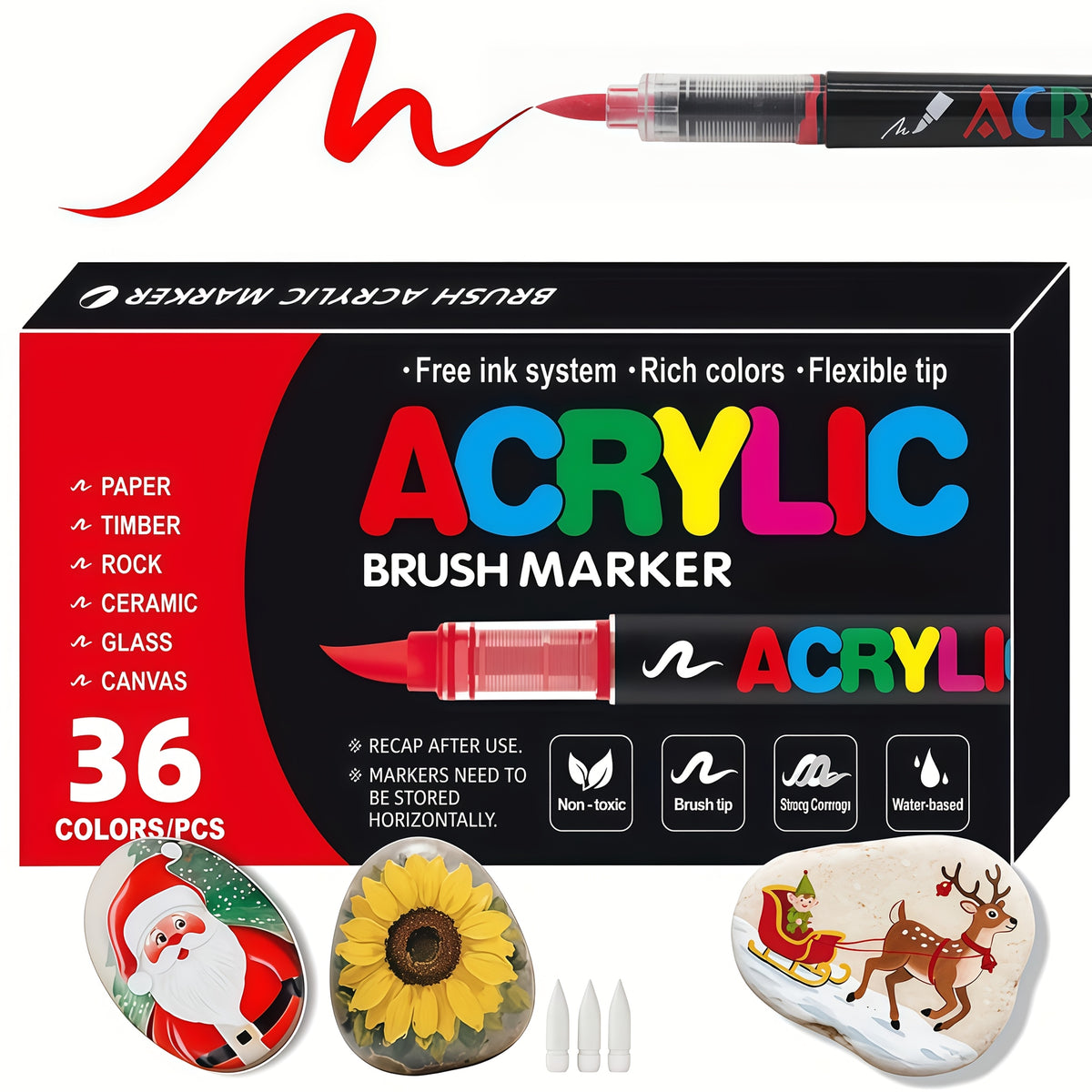 Brush Tip Acrylic Paint Markers for Rock Painting, Wood, Canvas, Glass and DIY Crafts, Art Pen Set Options from 12 Pieces to a Listed 168-Color Selection