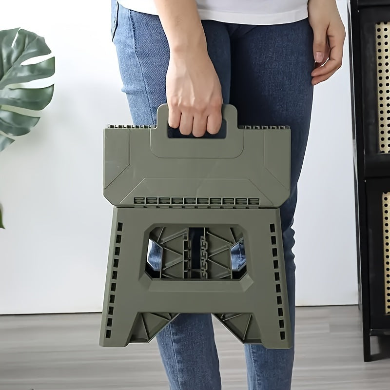 Portable Folding Stool with Carry Handle, Single Square PP Plastic Collapsible Seat in Five Colors for Indoor Gatherings, Picnics and Fishing
