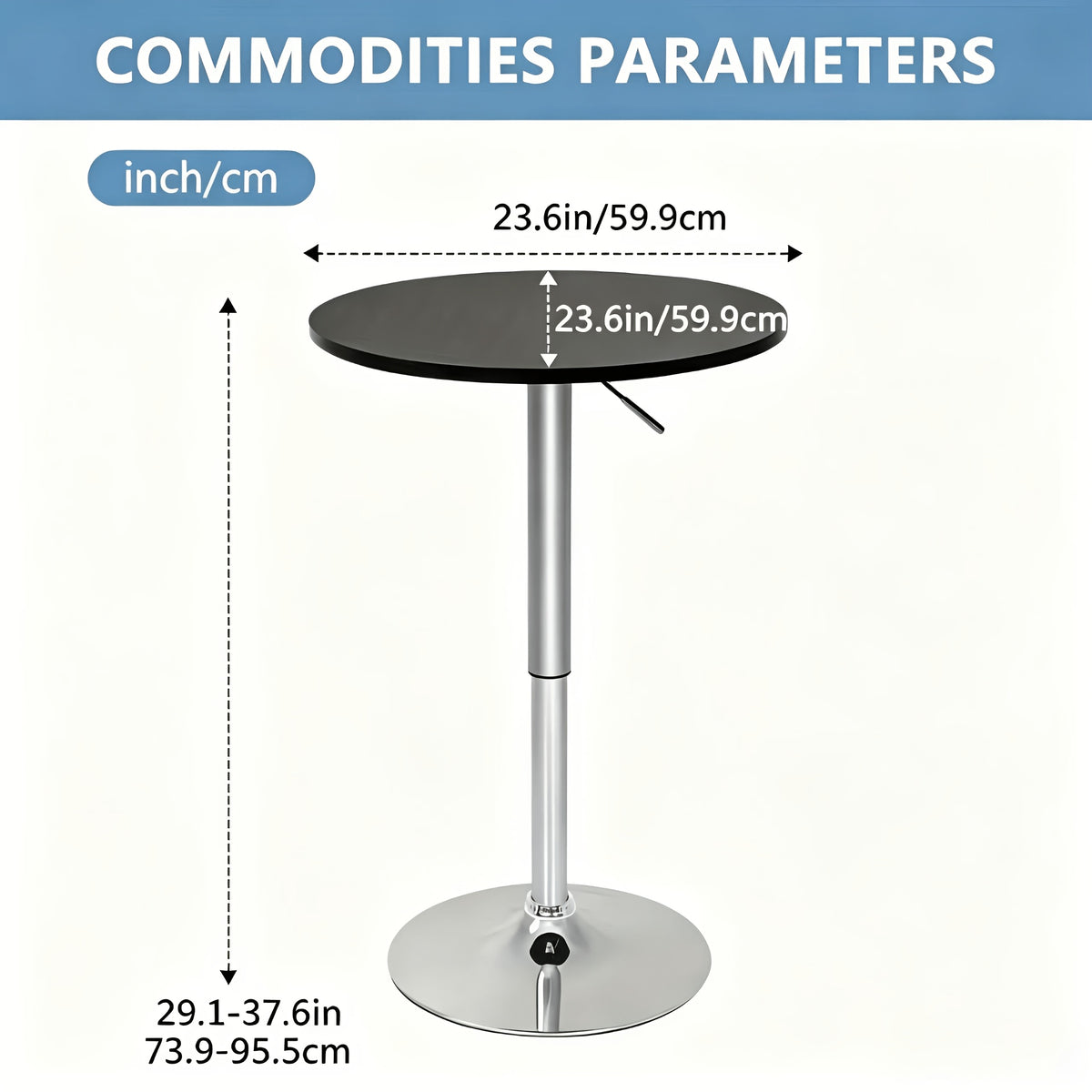 Round Bar Table with Listed 23.5-Inch Diameter Top, Modern Cocktail Furniture in Black or White with Separate Adjustable and Two-Piece Black Options for Small Spaces