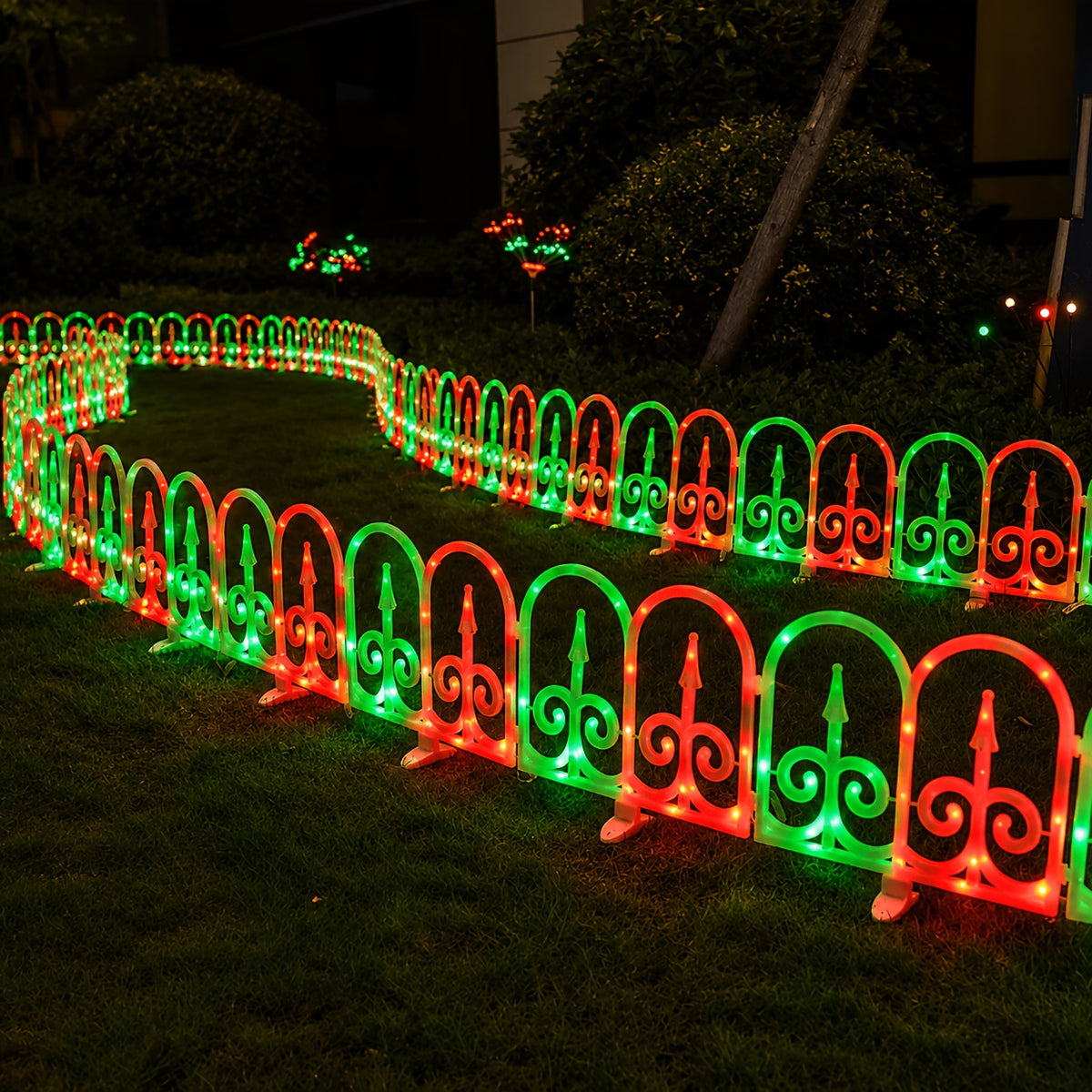 Outdoor Solar Fence Lights in Eight-Piece Packs, Warm Color, Multicolor or Red-Green Options with Listed Solar or USB Power for Patio and Holiday Decoration