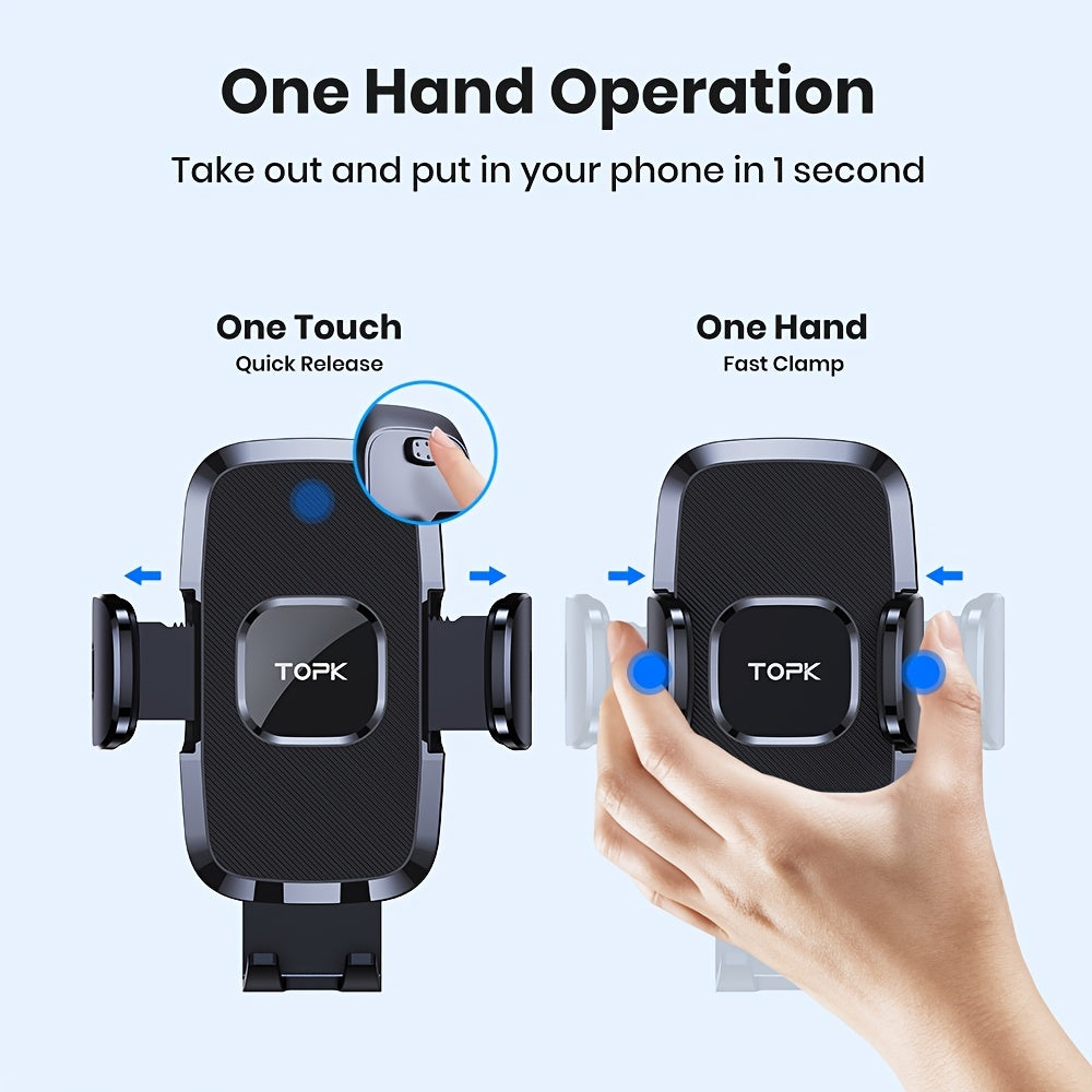 TOPK Car Air Vent Phone Mount with Adjustable Clamp Cradle, Black ABS Smartphone Holder for Compatible Vehicle Vents and Navigation Screen Positioning