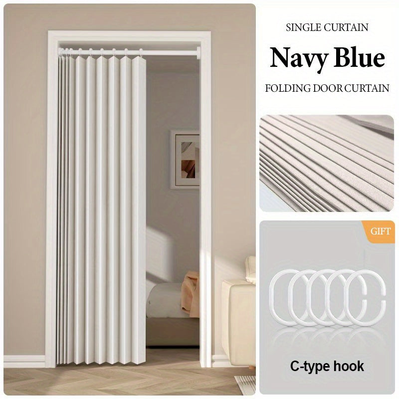 Accordion Door Curtain in Polyester with Hooks and Storage Straps, Foldable Room Divider Panel in Four Colors and Two Unfolded Sizes for Home Interiors