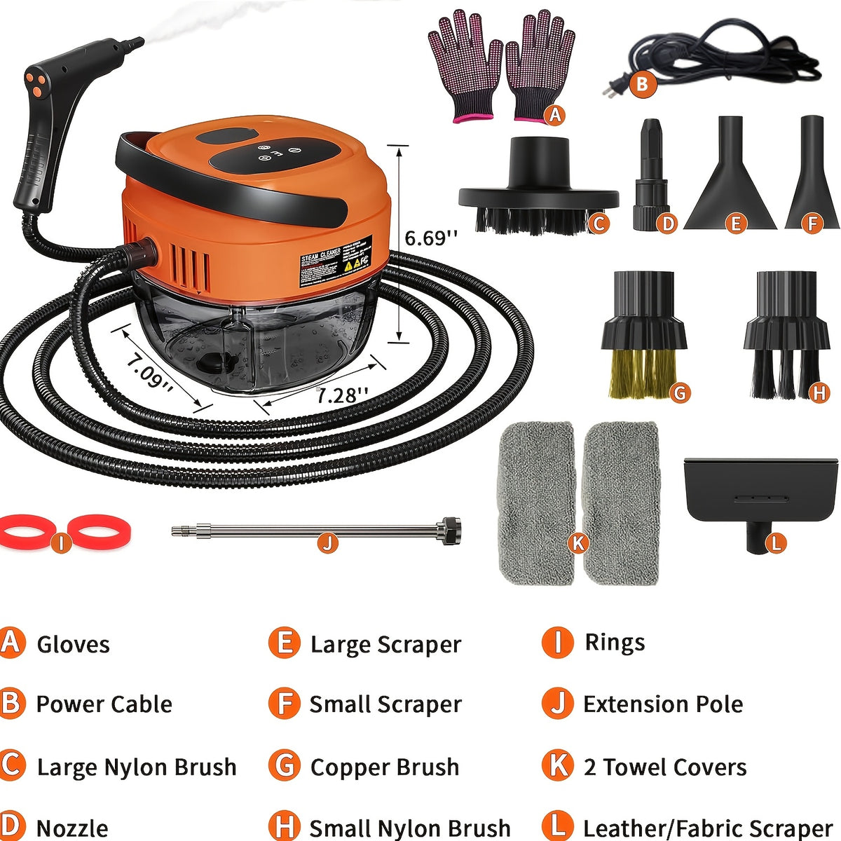Handle-Controlled Steam Cleaning Machine with Listed 2500W Power and 57.48oz Water Tank, Black, Red or White Portable Steamer for Compatible Home and Car Surfaces