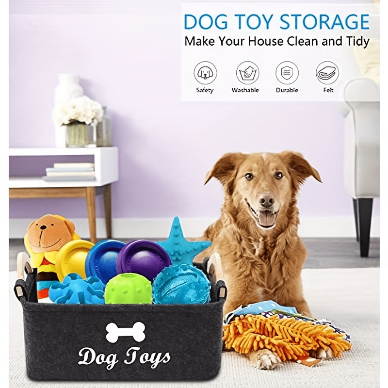 Pet Storage Basket in Black Polyester Felt, Dog and Cat Toy Organizer for Dry Pet Accessories, Laundry and Everyday Living Room Organization