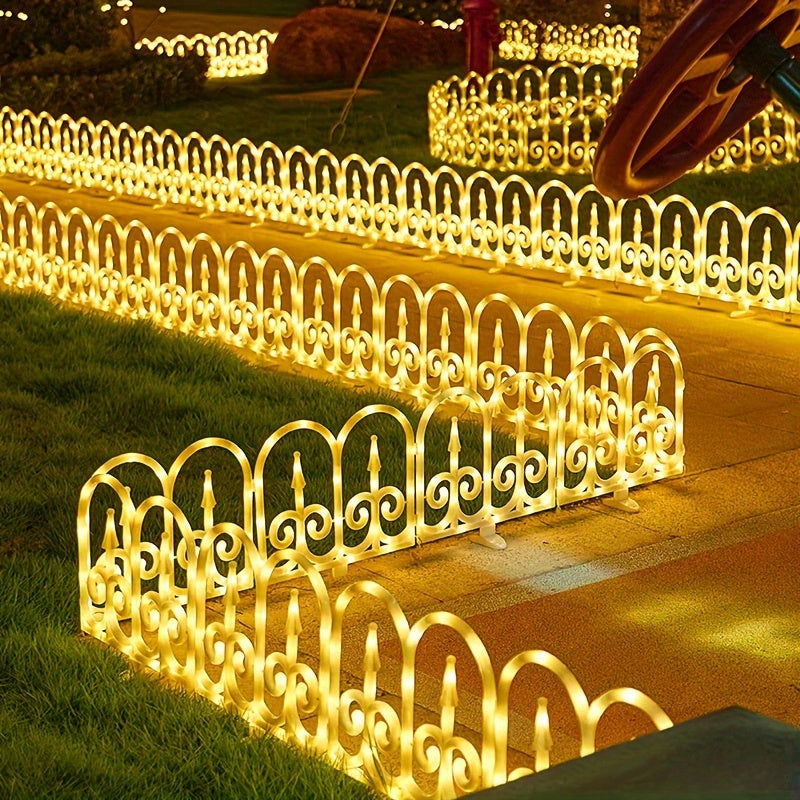 Outdoor Solar Fence Lights in Eight-Piece Packs, Warm Color, Multicolor or Red-Green Options with Listed Solar or USB Power for Patio and Holiday Decoration