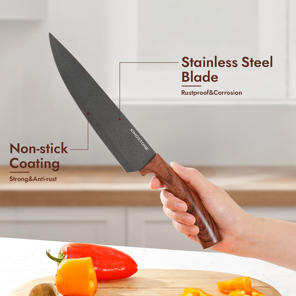 Kitchen Knife and Rack Set, Seven-Piece Collection with Chef, Bread, Replaceable Blade, Multipurpose and Fruit Knives plus Scissors for Home Meal Preparation
