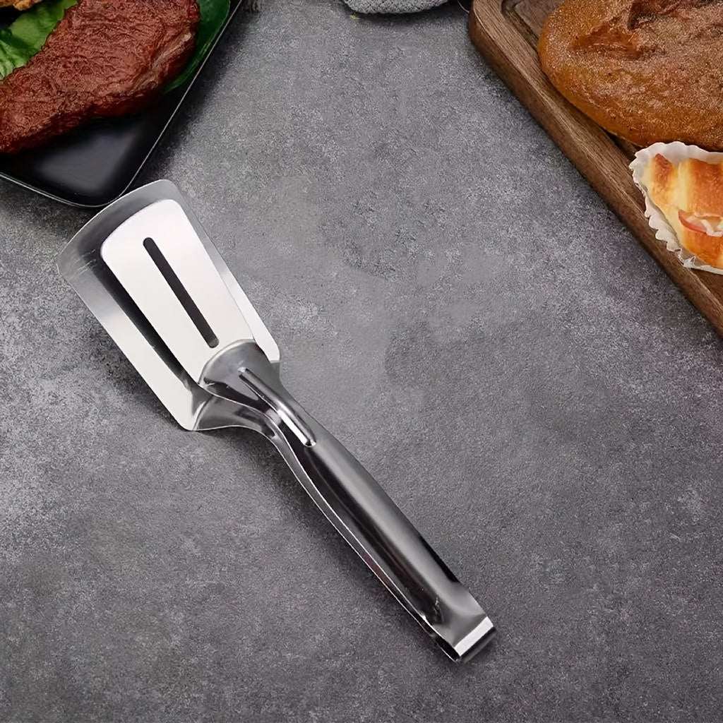 Stainless Steel Fish Spatula Tongs, Single-Piece Shovel Clamp Kitchen Utensil for Handling Compatible Fried Fish and Steak Portions During Meal Preparation