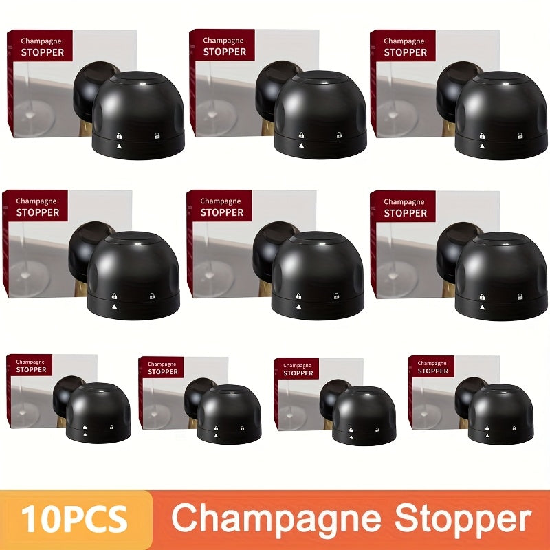 Wine and Champagne Bottle Stoppers in Black with Single Wine Stopper, Two-Pack, Ten-Pack and Set Options for Compatible Bottle Storage and Home Entertaining