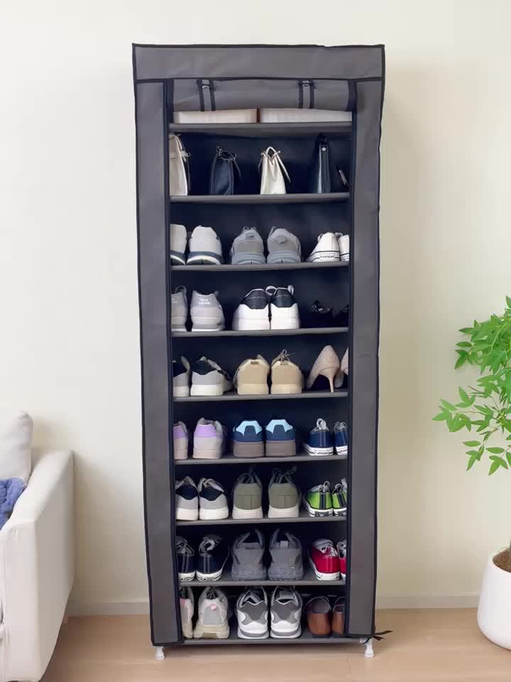 Non-Woven Shoe Cabinet with 10-Layer Storage and Narrow Space-Saving Design for Entryway, Closet, Bedroom and Dorm Footwear Organization