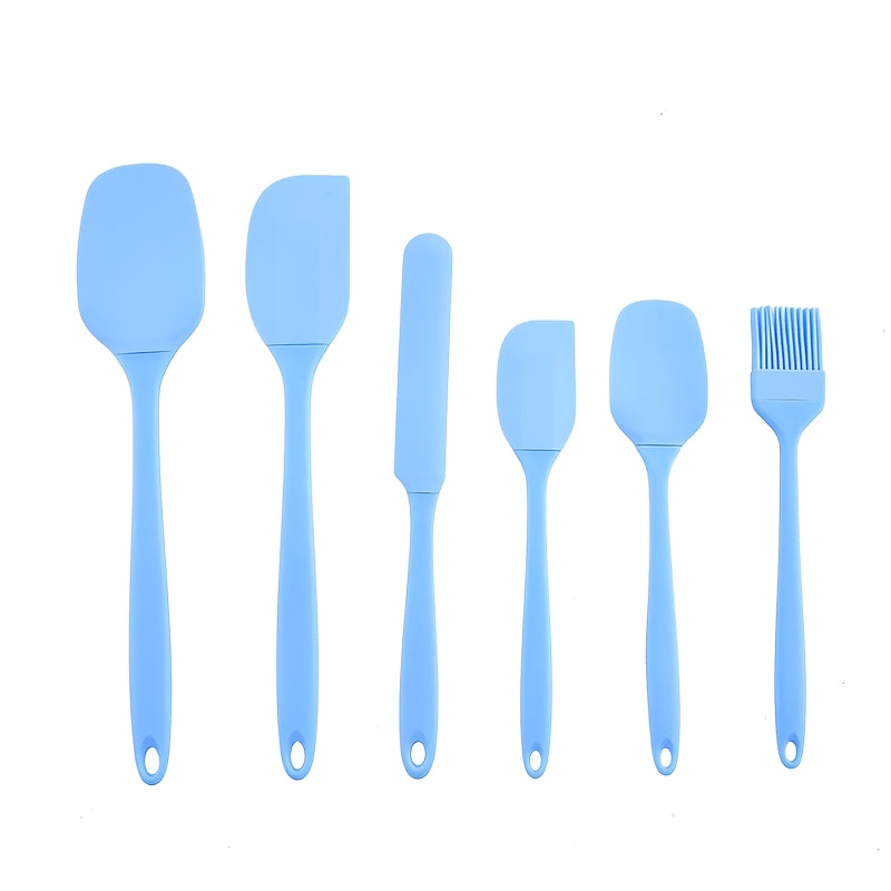 Silicone Baking Utensil Set, Six-Piece Kitchen Tool Selection with Scraper, Spatula and Oil Brush References in Red, Green, Black, Pink or Blue for Cake Preparation