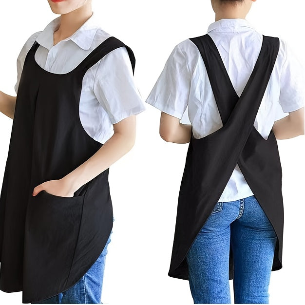 Women's Vintage Kitchen Apron with Adjustable Strap and No-Tie Closure, Solid Color Retro Cooking Apron in Grey, Mint Green or Blue Navy for Everyday Home Tasks