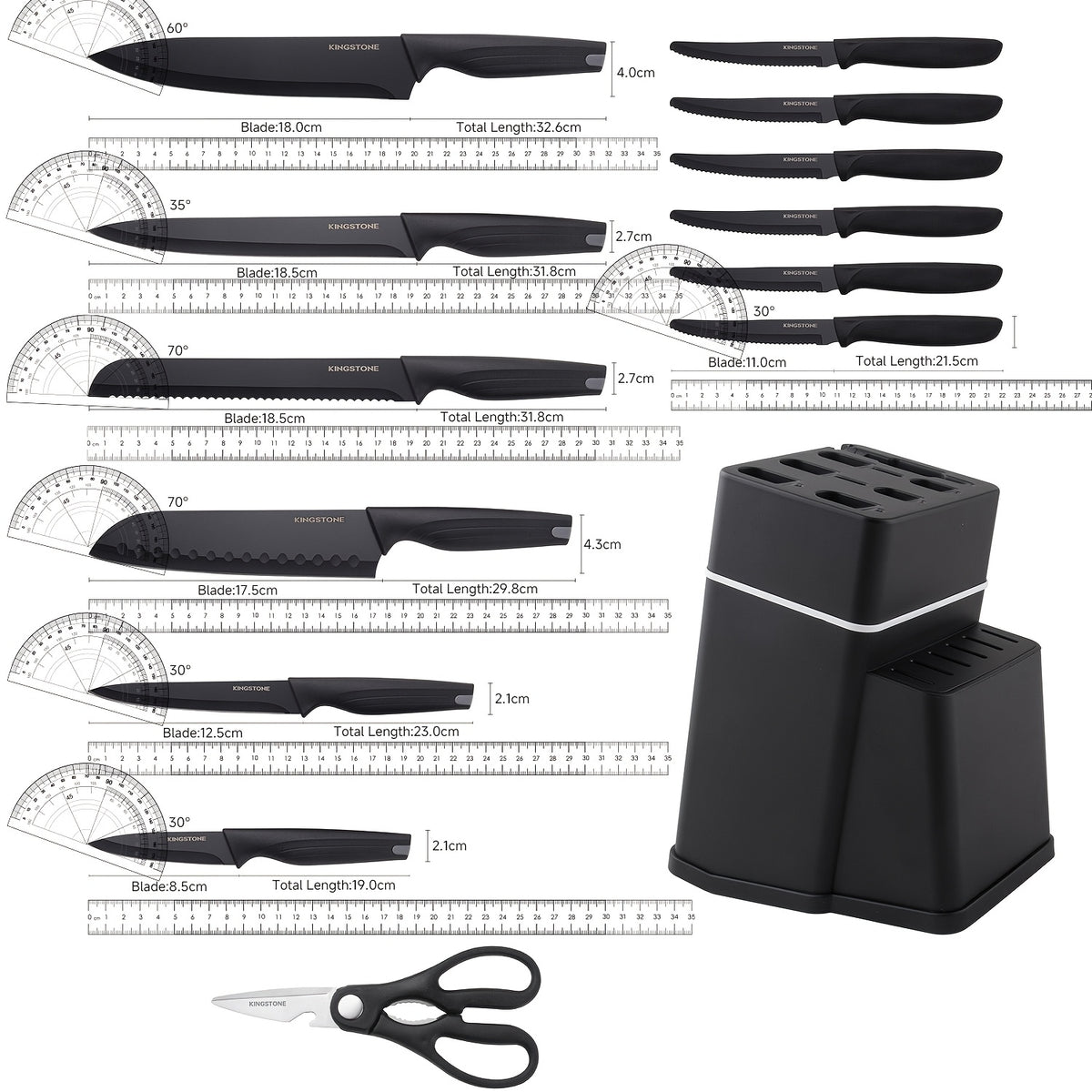 Kitchen Knife Set with Black Storage Block, Listed 15-Piece Collection with Chef's Knife, Kitchen Shears and High Carbon Stainless Steel for Home Meal Preparation