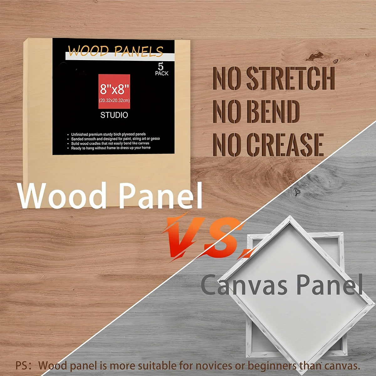 Cradled Wood Painting Panels Cupohus, Unfinished Wooden Art Boards in Five Size Options for Paint Pouring, DIY Crafts and Personalized Artwork Projects