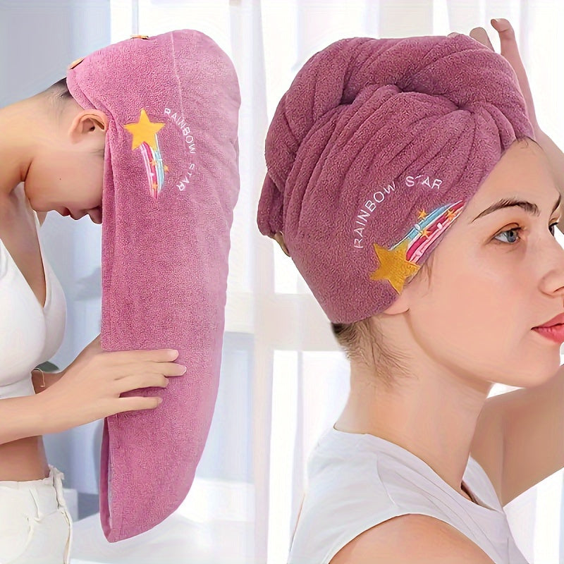 Cartoon Embroidered Hair Towel Cap in Pink, Single-Piece 240GSM Coral Fleece Hair Drying Accessory for Women's After-Shower, Travel and At-Home Spa Routines