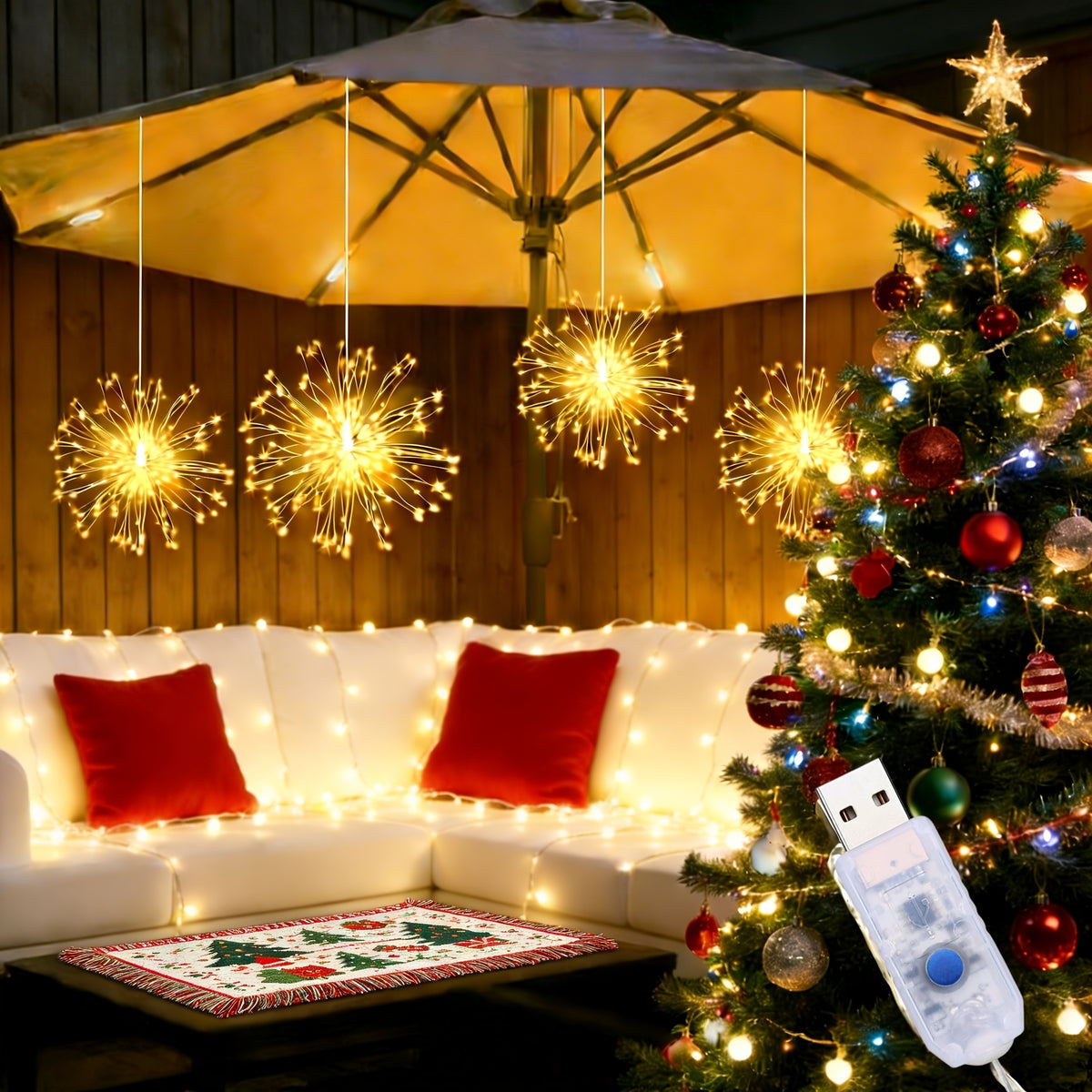USB-Powered Decorative Fairy Lights by AMill with Cherry Blossom Garland Reference, Dimmable Indoor Lighting and Firework, 96LED, Pink or Butterfly Options