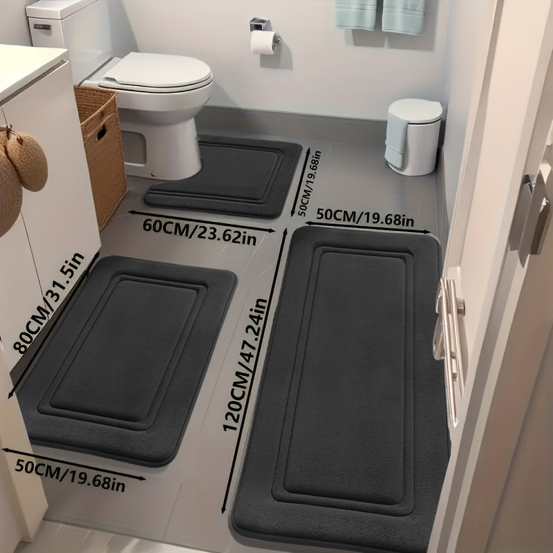 Three-Piece Bathroom Rug Set with Six Color Options, Soft-Feel Indoor Bath Mats for Compatible Vanity, Bathtub and Shower-Side Floor Spaces and Home Decor