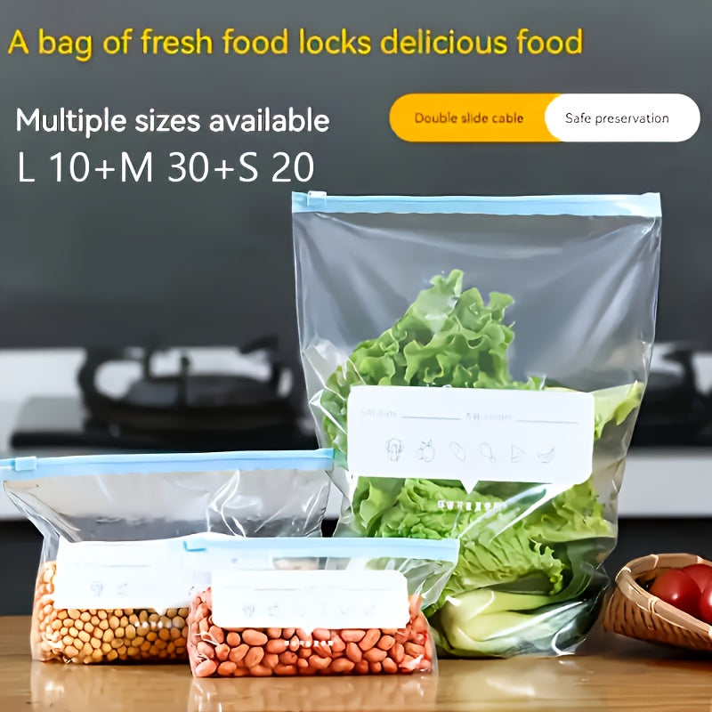 Mixed-Size Zipper Food Storage Bags with Large, Medium and Small Assortments in 40, 50 or 60-Piece Packs for Kitchen Ingredient Sorting and Organization
