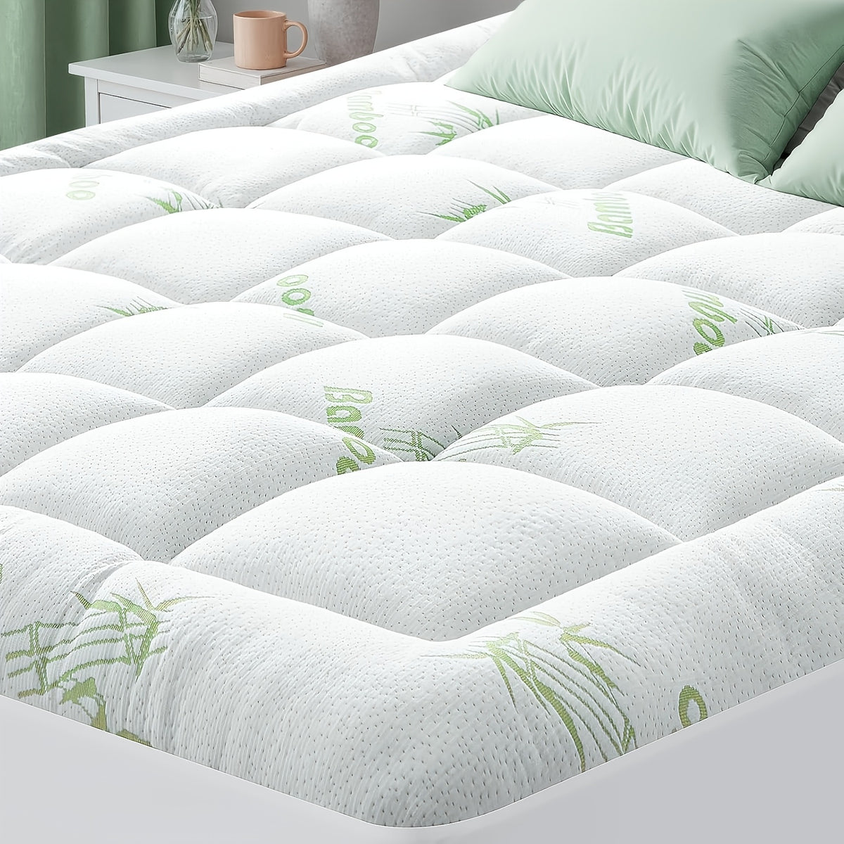 Pillow Top Mattress Pad with Deep Pocket Cover and Listed 7D Spiral Fiber Filling, Twin to California King Bedding with Multiple Color and Bamboo-Labeled Options