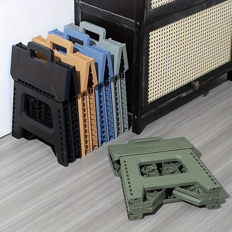 Portable Folding Stool with Carry Handle, Single Square PP Plastic Collapsible Seat in Five Colors for Indoor Gatherings, Picnics and Fishing