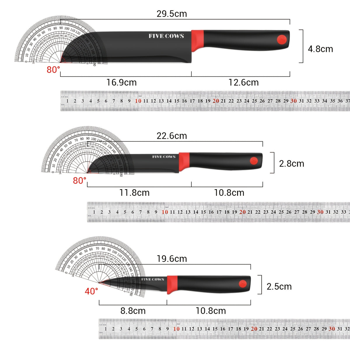 High Carbon Stainless Steel Knife Set with Manual Sharpener and Holder Base, Plastic Handle Kitchen Collection in 14-Piece and 13+1 Color-Labeled Options