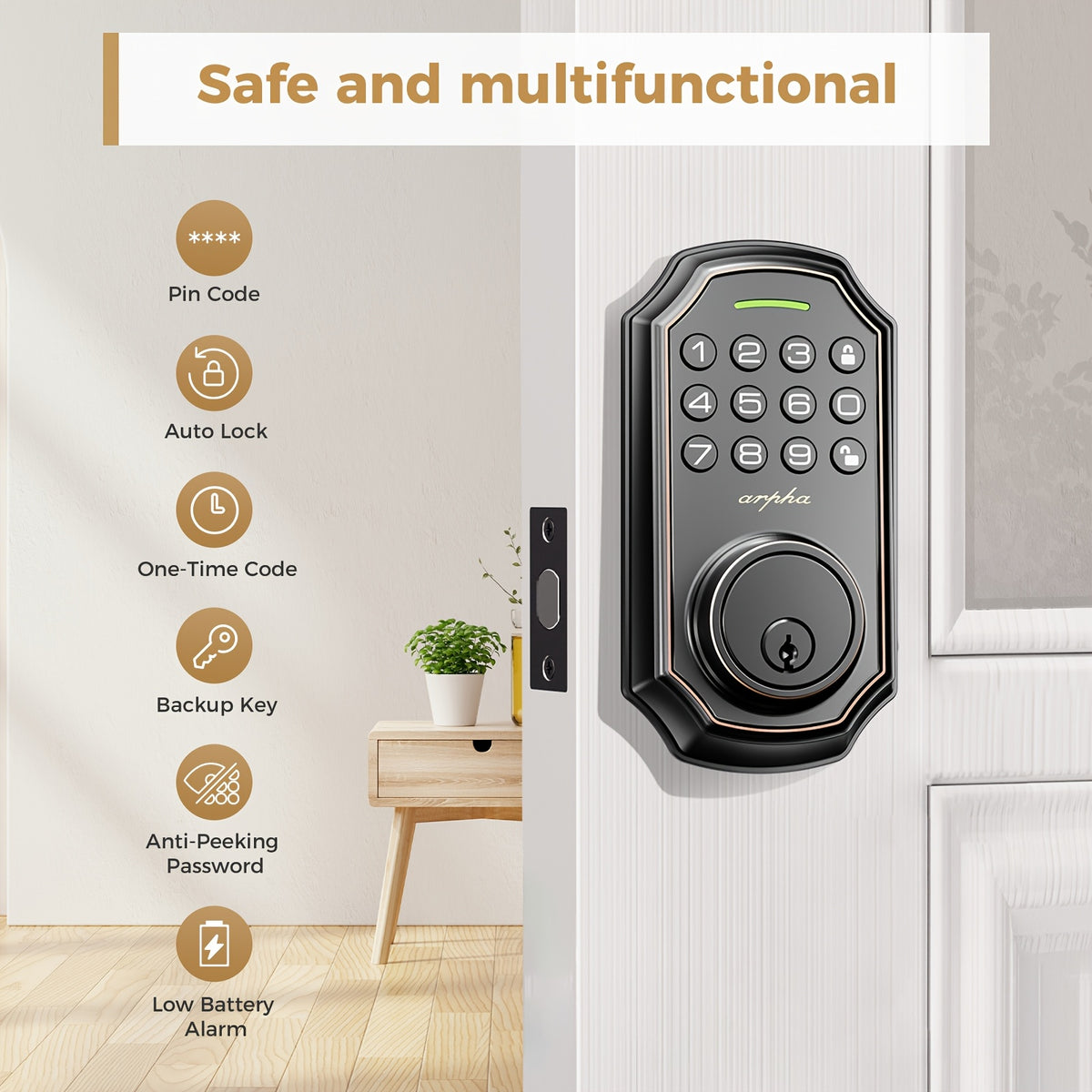 Electronic Keypad Deadbolt with Listed 100 Access Codes, Auto Lock and One-Touch Locking, Black or Silvery Finish and Fingerprint or Handle Set Options