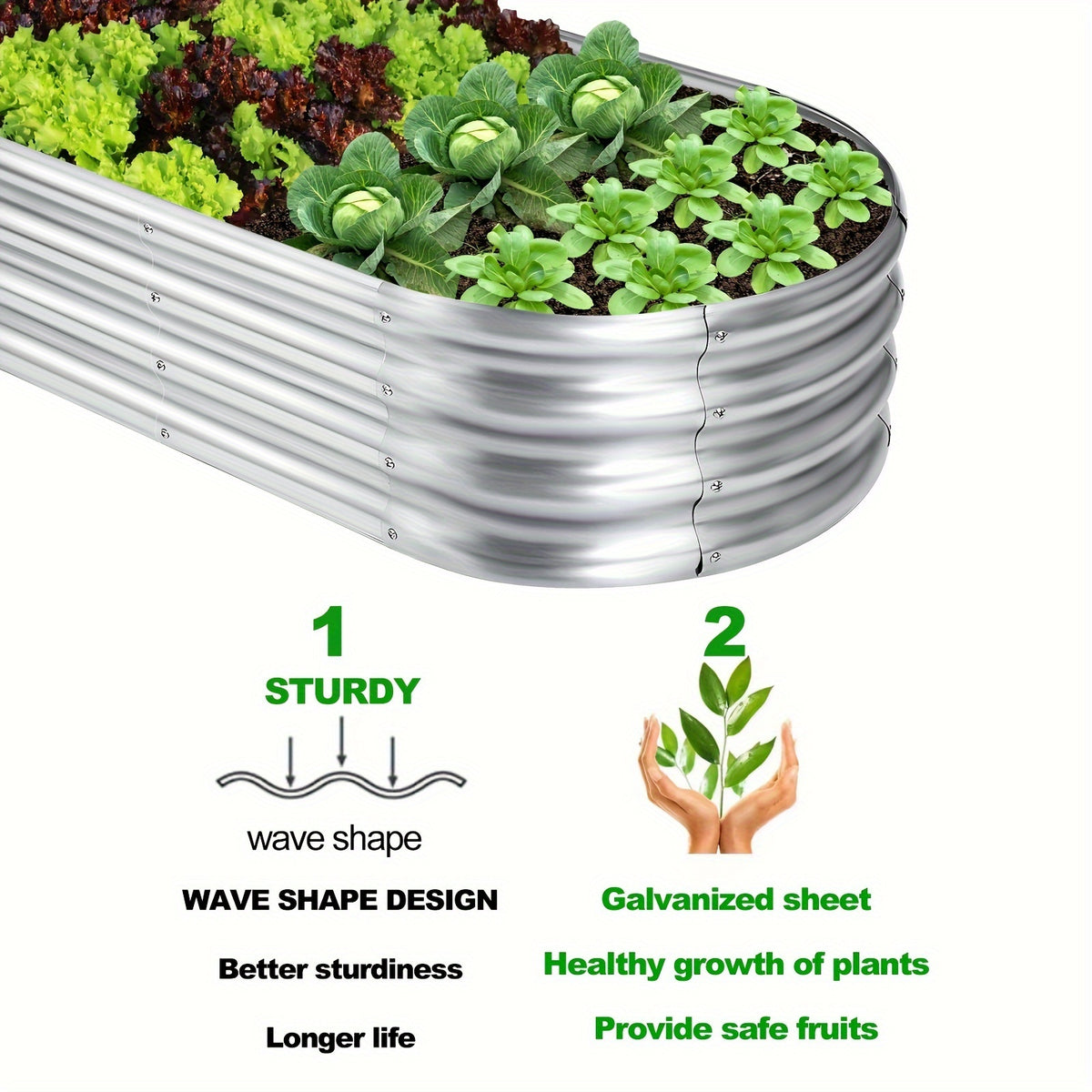 1/2pcs Galvanized Raised Beds for Outdoor, Oval Raised Garden Bed, Planter Raised Boxes with Open-Ended Base, Large Metal Raised Planter Beds for Vegetables, Flowers, Tool-Free Assembly