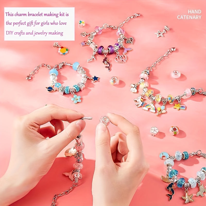 Charm Bracelet Making Kit with 134 Listed Pieces, 120 Beads, Six Bracelets and Six Necklaces with Jewelry Box and Gift Bag for Personalized DIY Jewelry Projects