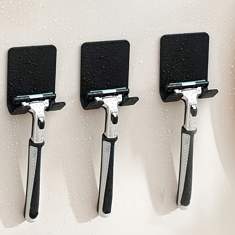Self-Adhesive Razor Holder and Towel Hooks for Bathroom Organization, Three-Piece No-Drill Shaver Storage Set for Compatible Razors and Hanging Items