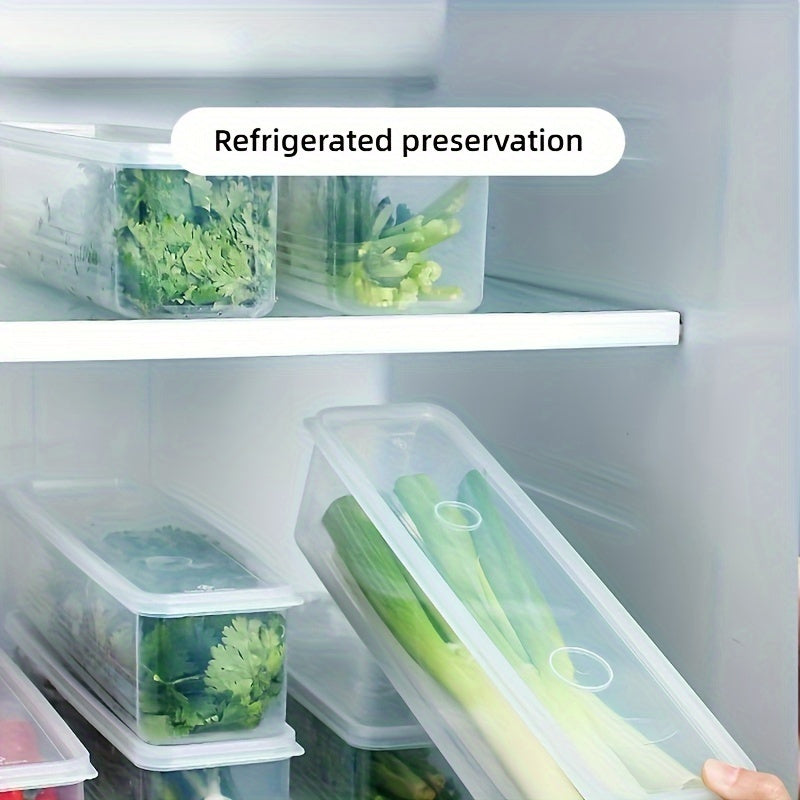 Rectangular Refrigerator Food Containers with Lids, Listed 4-Pack Reusable BPA-Free Plastic Organizers for Onions, Herbs, Garlic, Noodles and Eggs, Hand Wash Care