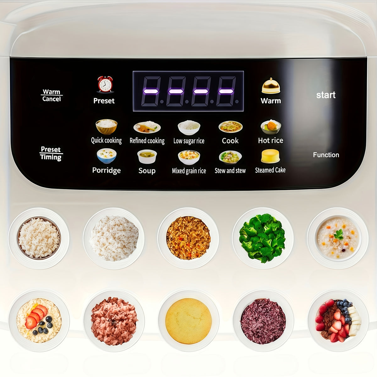 Small Rice Cooker 2L in White, Multifunctional Cooker with 12 Presets, Keep Warm and Delay Timer for Rice, Soup and Oatmeal, 1–3 People