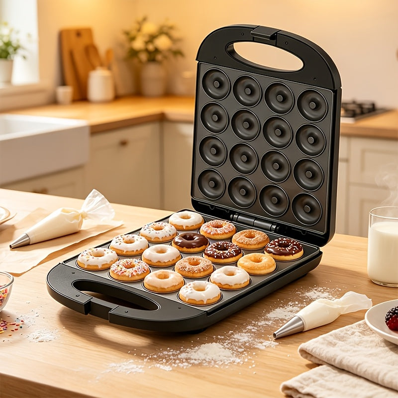 Donut Maker 16-Hole Dual Heating Electric Baking Machine, Precise Temperature Control Pancake and Cake Maker for Family Breakfast, Snacks and Desserts, Multi-Functional Home Donut Baker for Kids and Baking Stores