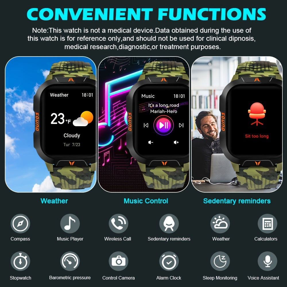 Outdoor Calling Smartwatch with Listed Compass, Altimeter, Barometer and LED Flashlight, 600mAh Battery and Sleep Tracking in Five Style Labels for Men