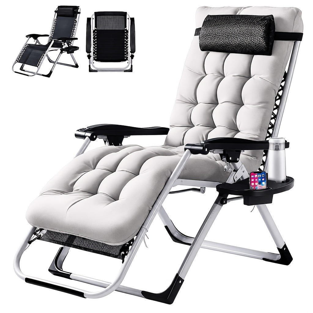 Cushioned Zero Gravity Recliner with Cup Holder Tray and Detachable Cushion, Folding Outdoor Lounge Chair with Headrest Reference and Six Color Options