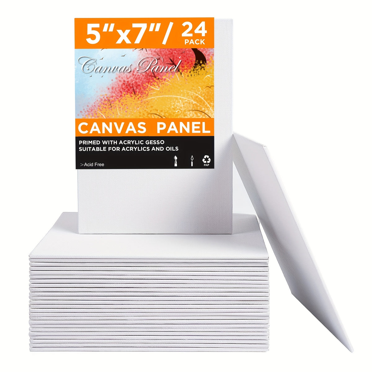 Canvas Boards with White Acrylic Gesso-Primed Cotton Surface, 12 or 24 Piece Flat Painting Panel Options for Artist Practice, Color Studies and Craft Projects