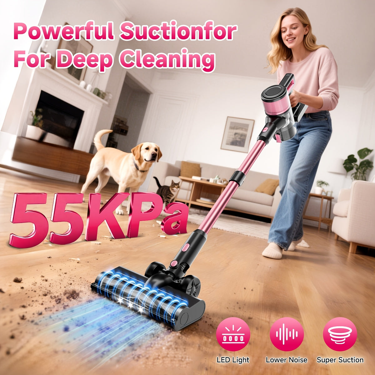 8-in-1 Cordless Vacuum Cleaner for Home, Lightweight Wireless Household Vacuum for Hardwood Floors, Carpets and Pet Hair in Four Color Options