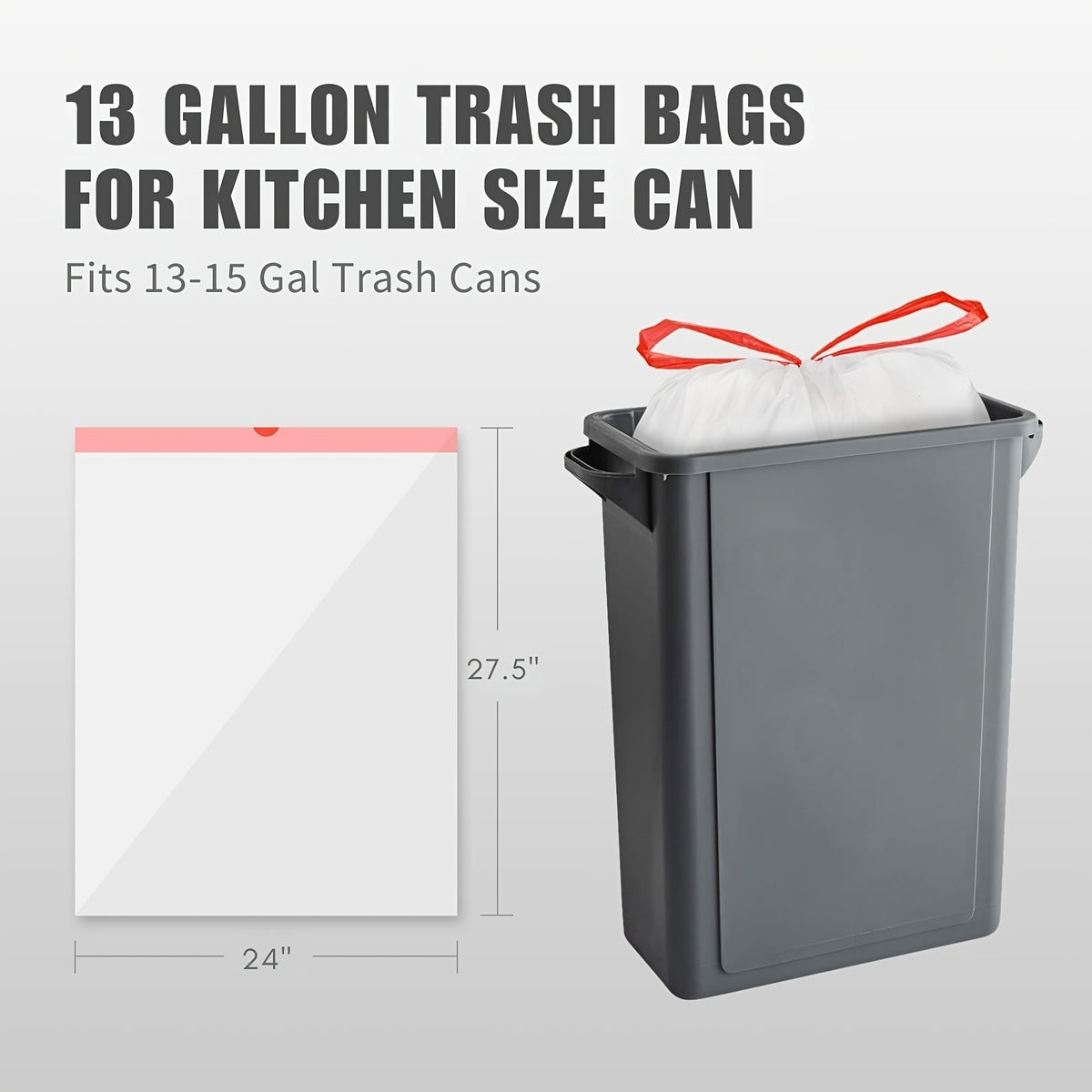 Drawstring Garbage Bags in 100-Count Packs, 4-Gallon or 13-Gallon Disposable Trash Can Liners for Compatible Kitchen, Office and Household Wastebaskets