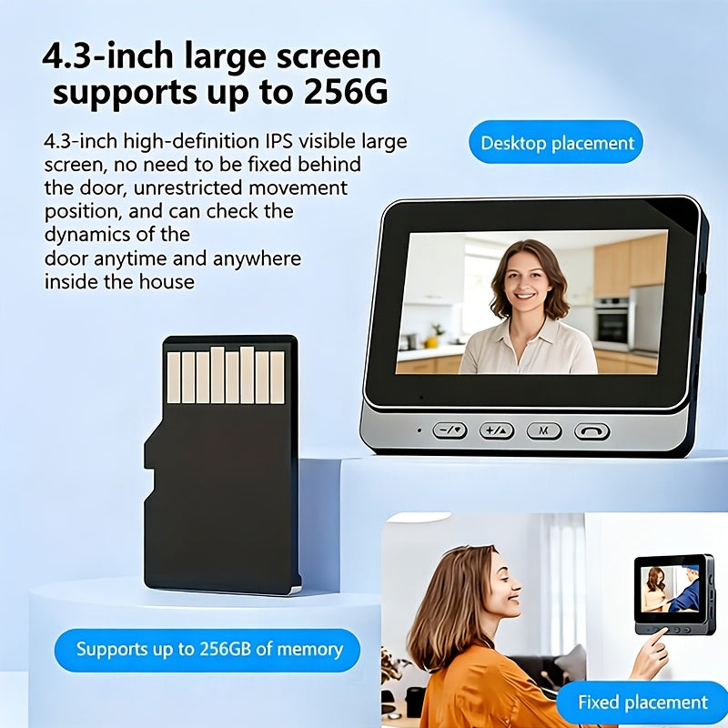 1080P Video Doorbell with 4.3-Inch IPS Monitor, Direct Wireless Pairing Without Home WiFi Setup, Two-Way Intercom and Infrared Night Vision, Black, No SD Card