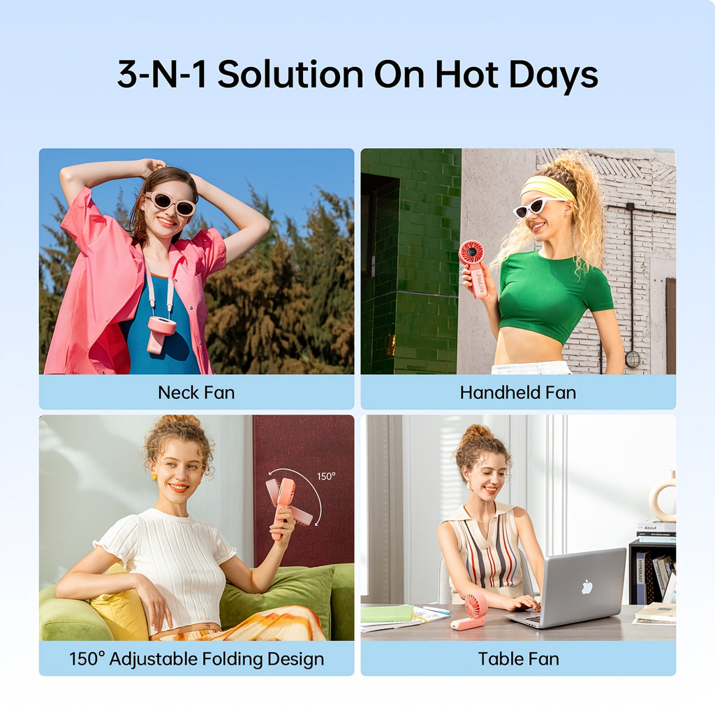 Foldable Handheld Fan JISULIFE Life7 with USB Rechargeable Battery, LED Display and Five Speeds for Desktop, Travel and Festival Use in Grey, Pink or Black