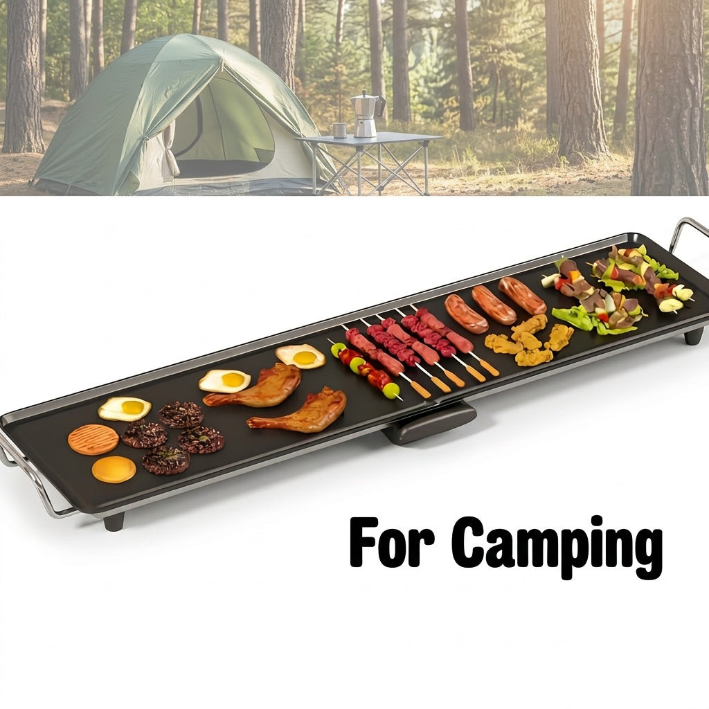 Electric Grill with Nonstick Roasting Surface, Adjustable Temperature and Listed Drip Tray, Extended-Length, Medium or Large Options for Family Meals