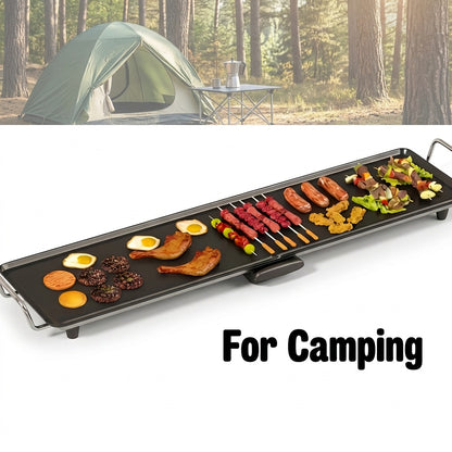 Electric Grill with Nonstick Roasting Surface, Adjustable Temperature and Listed Drip Tray, Extended-Length, Medium or Large Options for Family Meals