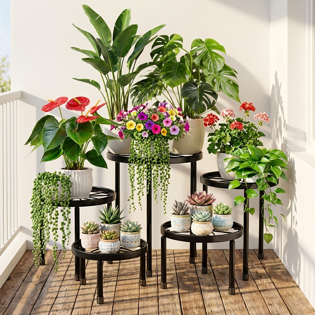Metal Plant Stand Five-Piece Set with Listed Iron Construction, Separate Planter Holder Display Supply for Indoor Rooms, Garden Patios and Balcony Decor