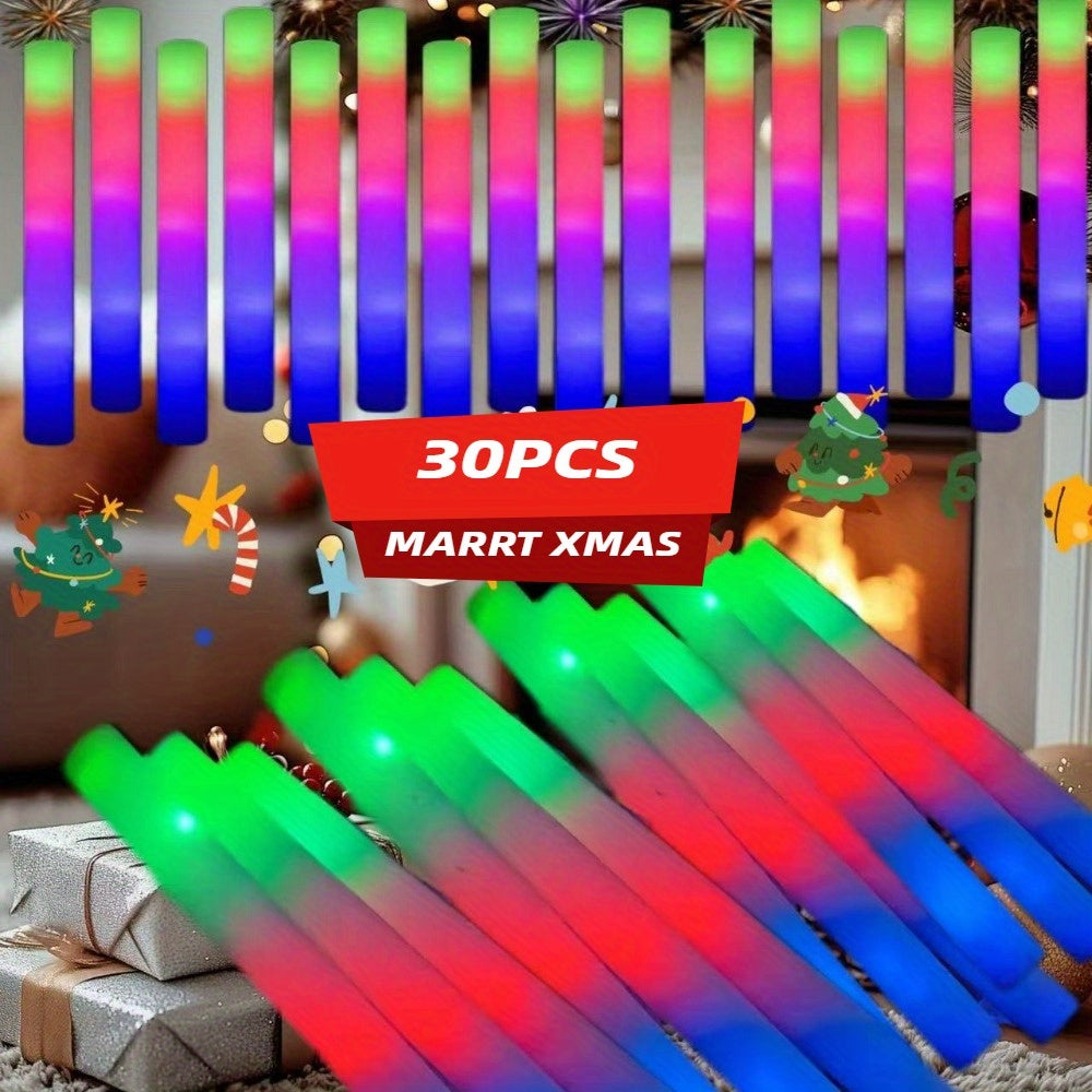 Bulk LED Foam Glow Sticks with Three Listed Flicker Modes, 30 or 50 Piece Party Favor Packs for Weddings, Birthdays, Concerts, Christmas and New Year Celebrations
