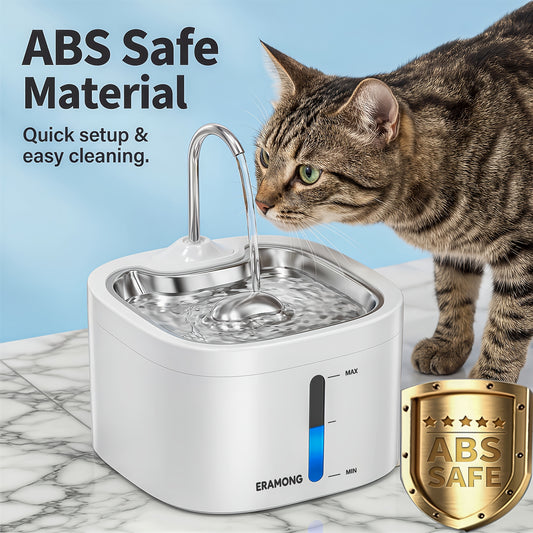 Stainless Steel Tray Cat Water Fountain, 3.5L Automatic Pet Drinking Dispenser with ABS Plastic Body and Water Tap in Black or White, Power Adapter Not Included