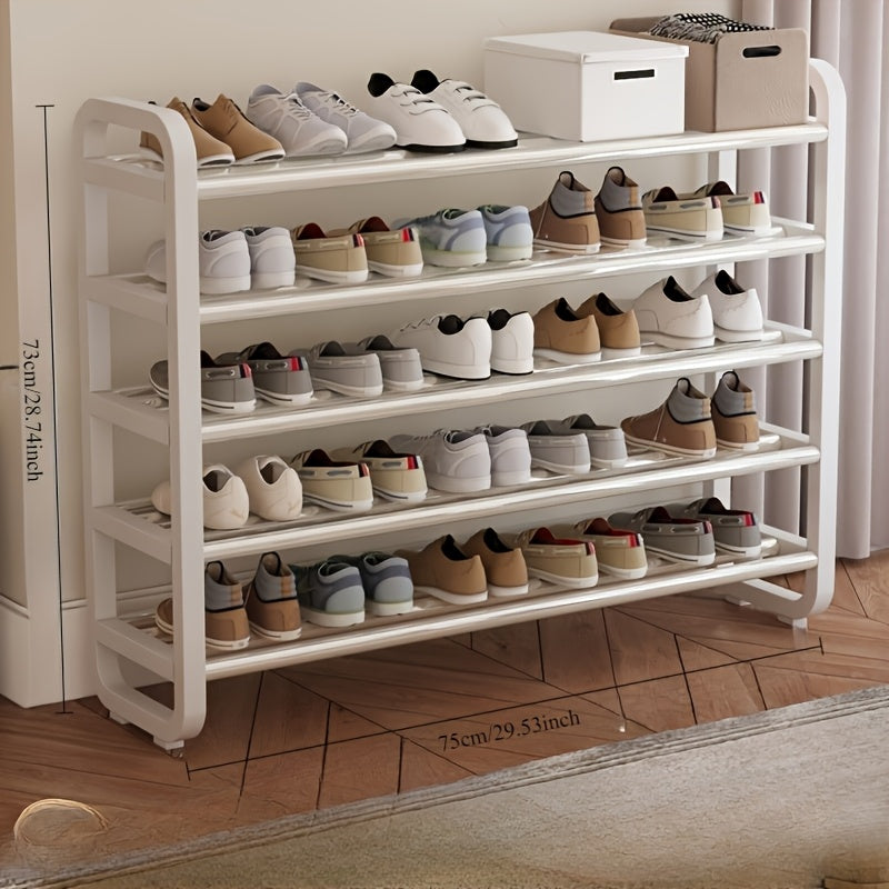 Five-Tier Iron Shoe Rack, Narrow Freestanding Footwear Organizer in White or Black with Listed 18-Pair Capacity for Entryway, Dorm and Living Room Storage