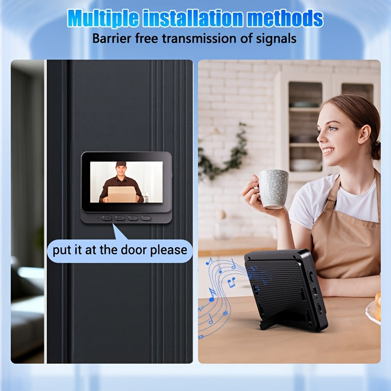 Wireless Video Doorbell Set with Listed 4.3-Inch Display, No-WiFi No-App Connection, Two-Way Intercom and SD Card Support for Home Visitor Viewing
