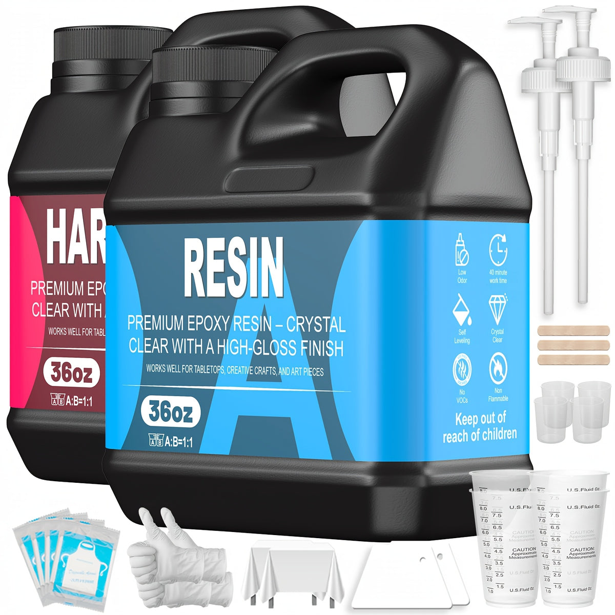 Two-Part Clear Epoxy Resin Kit, A/B Craft Resin in Listed 16oz, 32oz or 72oz Options for Adult Decorative Casting, Coating and Compatible Woodworking Projects